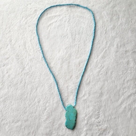 Vintage Turquoise Beaded Necklace Blue Howlite Stone Boho Hippie Witchy Jewelry‎ - Picture 3 of 15